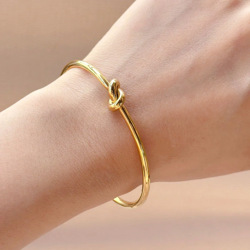 Metal Knotted Bracelet Titanium Steel Bangle Open Rose Gold Jewelry