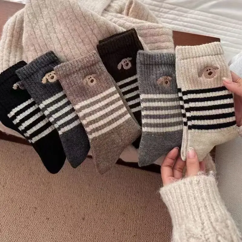 Mid-calf Winter Thickened Striped Solid-color Dopamine-style Slouch Socks
