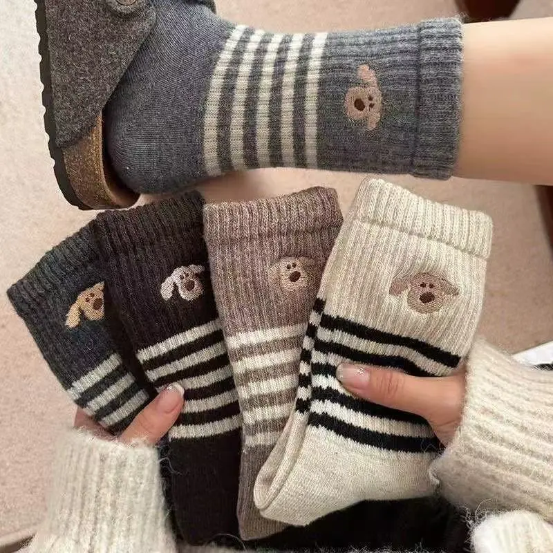 Mid-calf Winter Thickened Striped Solid-color Dopamine-style Slouch Socks