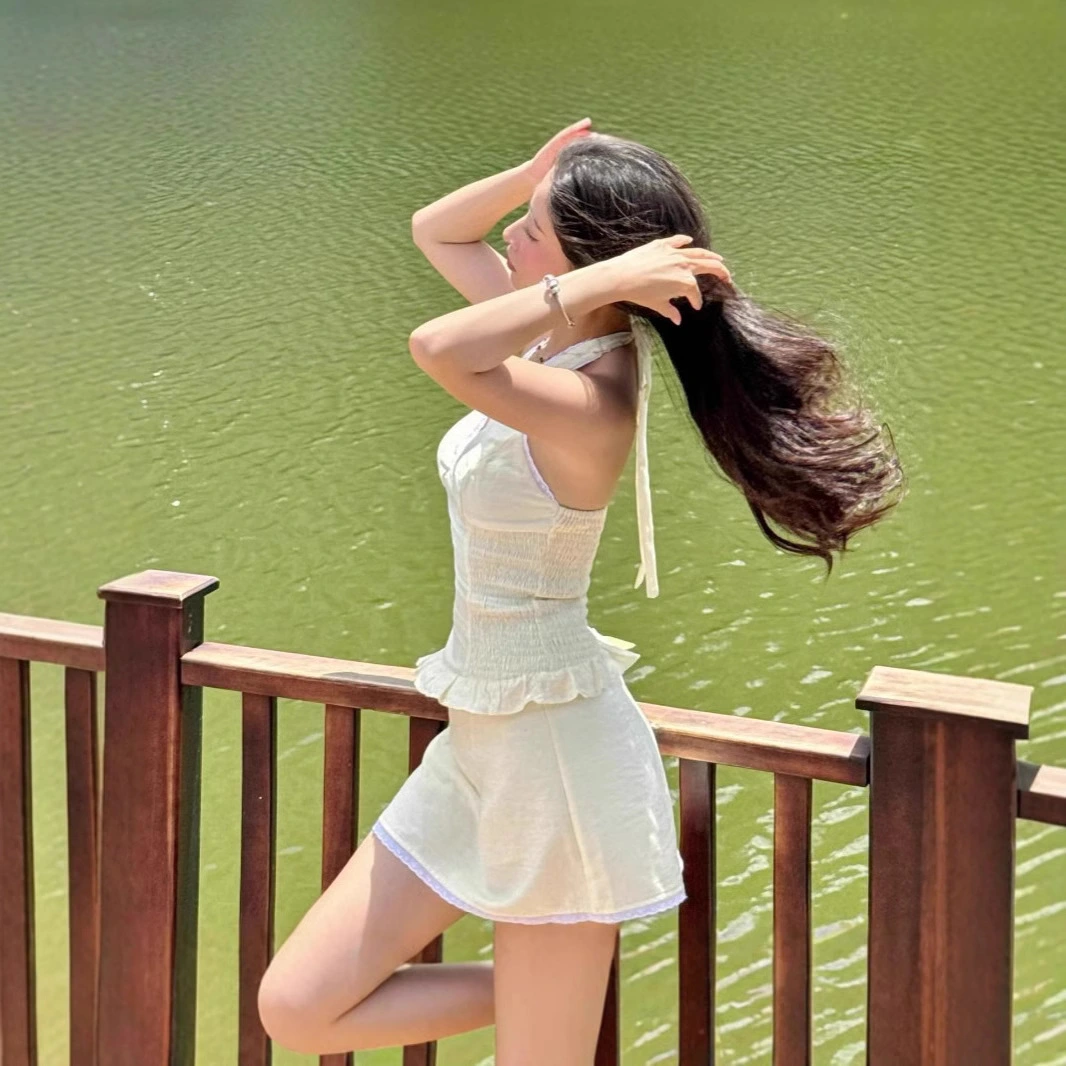 V-neck Strap Halter Vest And Sheath Skirt Two-piece Set For Women