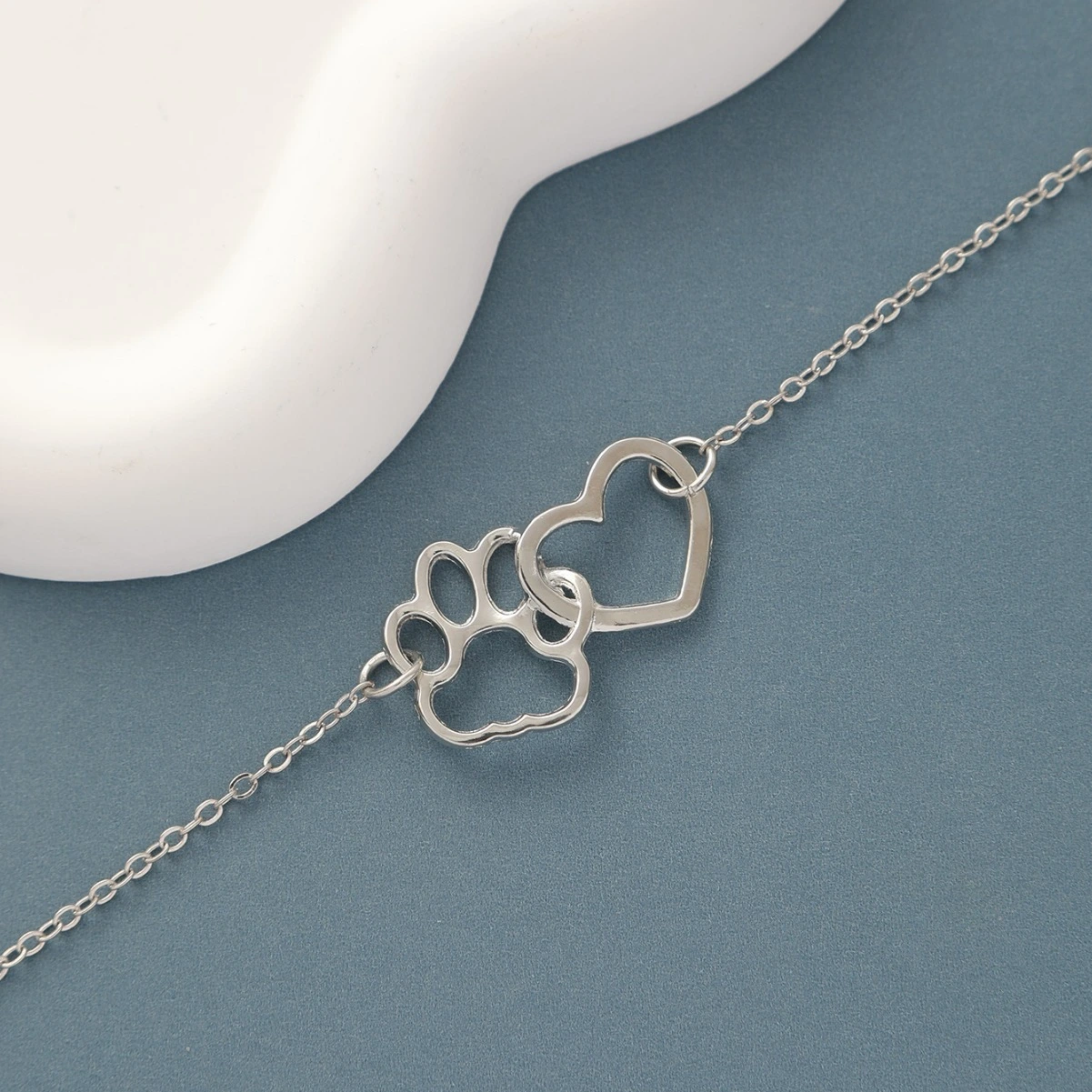 Womens Dog Paw Print Heart Necklace