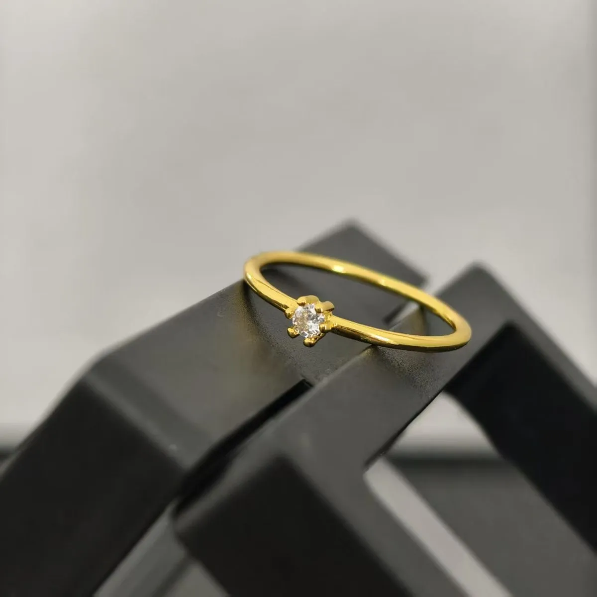 French Entry Lux Very Fine Zircon  Diamond Plated 14K Yellow Gold Ring
