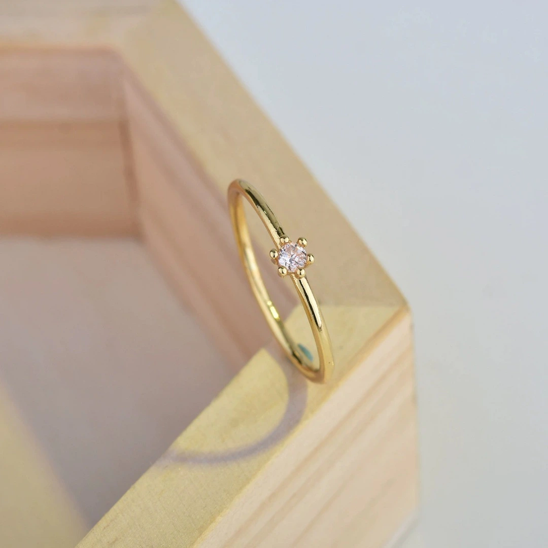 French Entry Lux Very Fine Zircon  Diamond Plated 14K Yellow Gold Ring