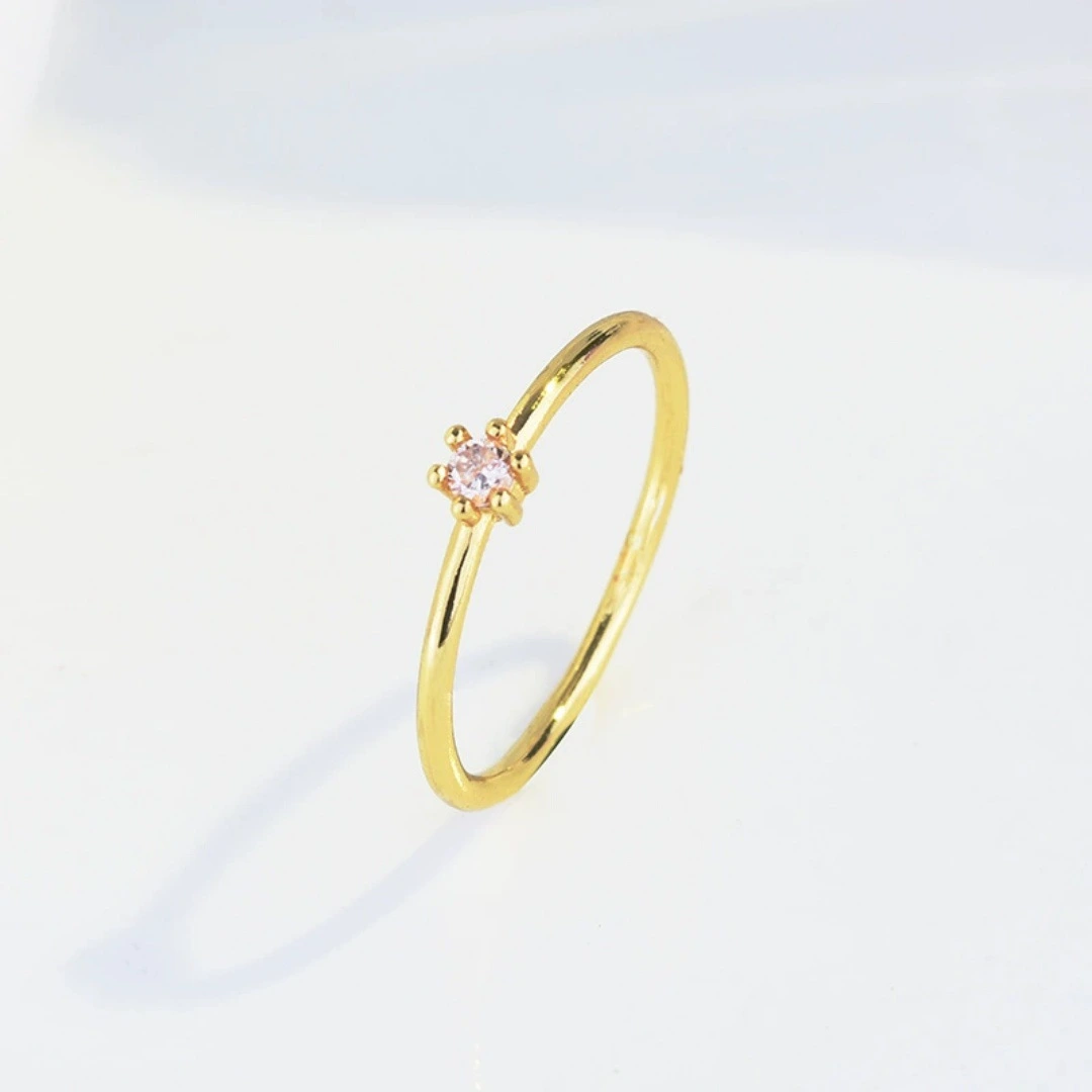 French Entry Lux Very Fine Zircon  Diamond Plated 14K Yellow Gold Ring