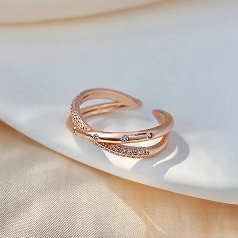 Womens Stylish Personalized Adjustable Micro-pave Rose Gold Ring