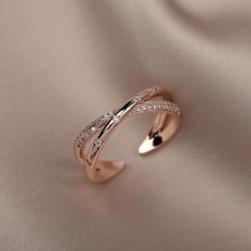 Womens Stylish Personalized Adjustable Micro-pave Rose Gold Ring