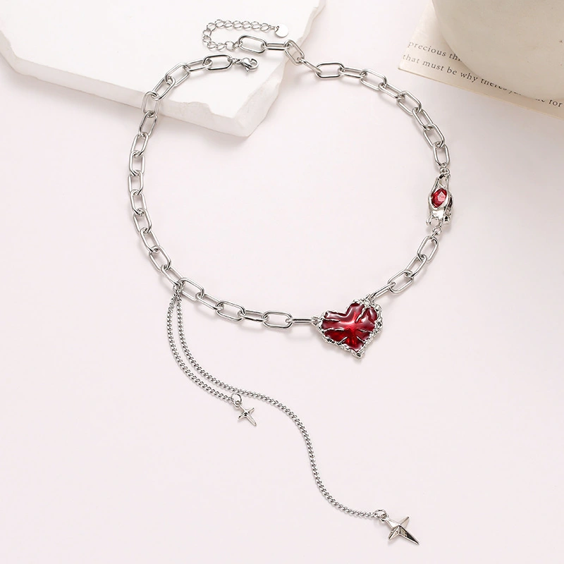 Red Heart-shaped Tassel Chain Necklace