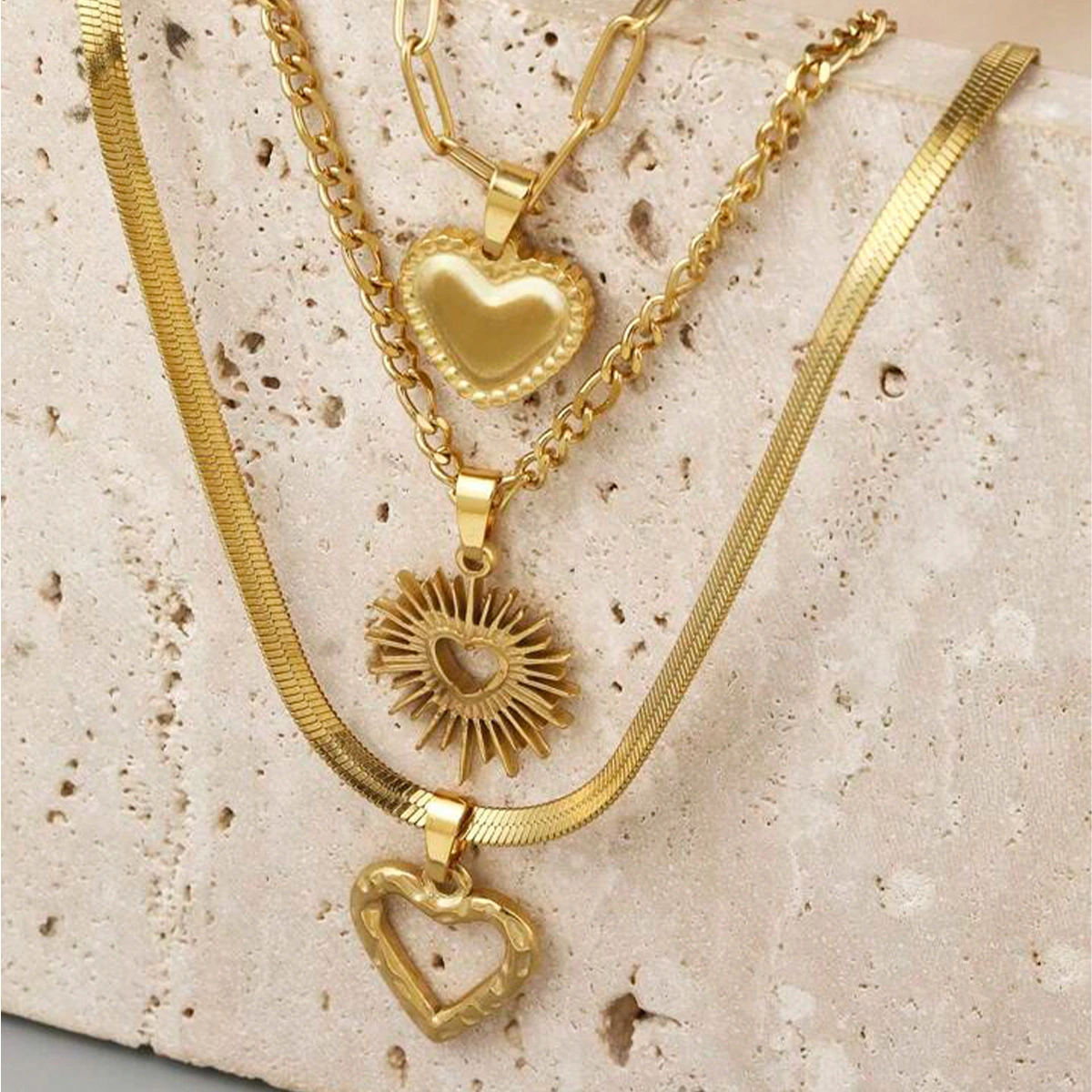 Titanium Steel Hollow 3D Heart Pendant Personalized Necklace Set For Women