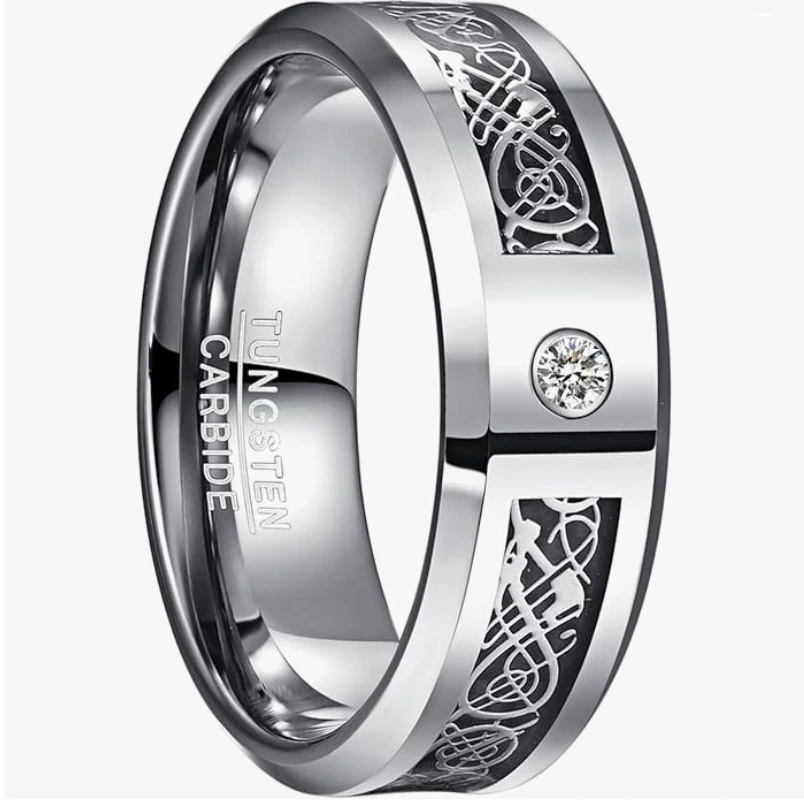 Mens Fashion Epoxy-Inlaid Zircon Tungsten Steel Blue And Black Ring