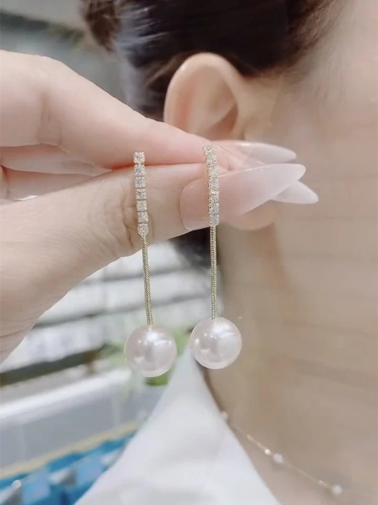 925 Silver Needle New High-End Pearl Tassel Earrings
