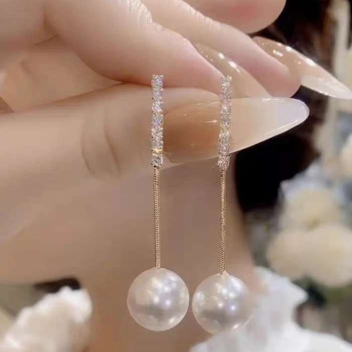925 Silver Needle New High-End Pearl Tassel Earrings