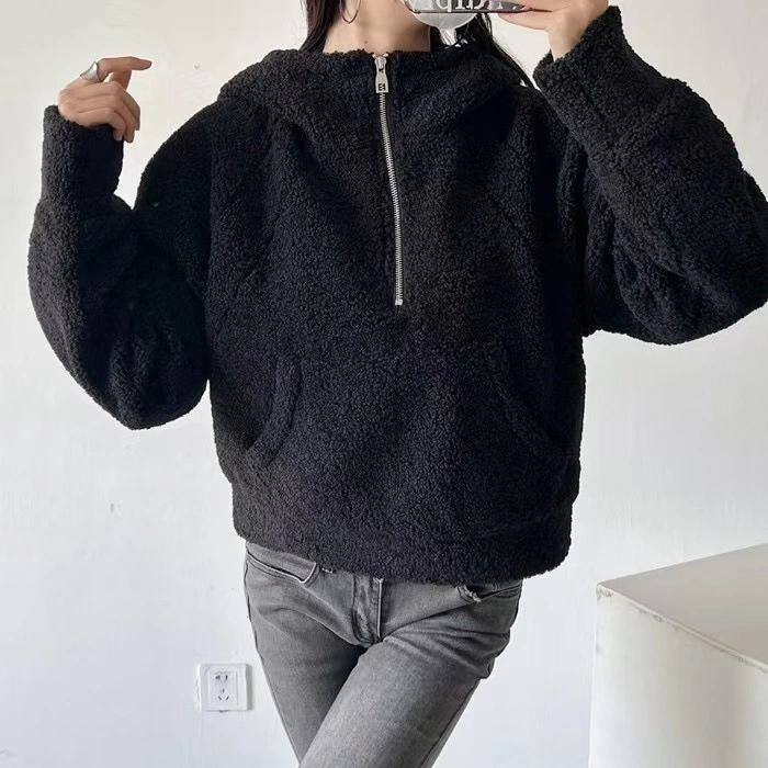 Girls Relaxed-fit Half-zip Faux Lambswool Hoodie