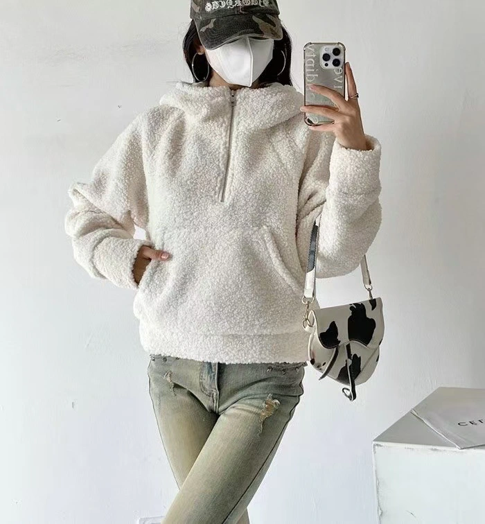 Girls Relaxed-fit Half-zip Faux Lambswool Hoodie
