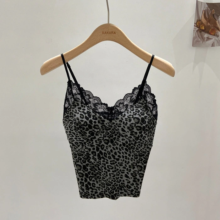 American-style Sassy Leopard-print Lace Camisole
