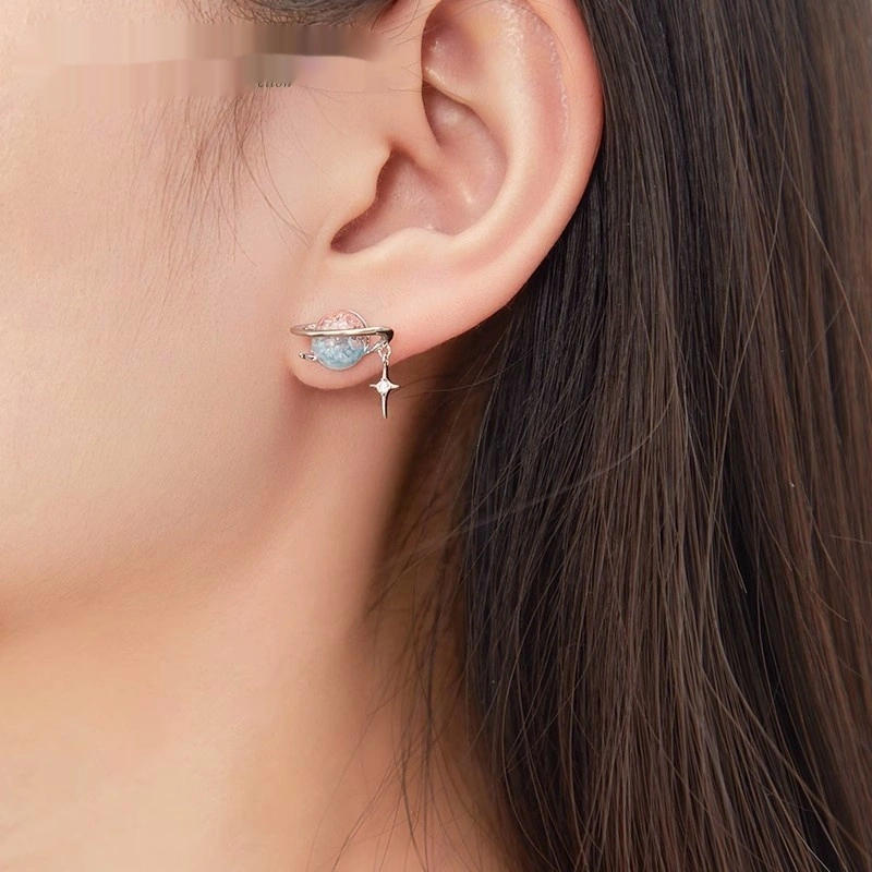 Blue Gradient Starry Sky Silver Stud Earrings