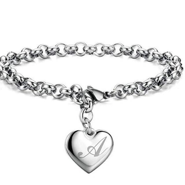 Women's Fashion Cursive 26-Letter Alphabet Heart Bracelet