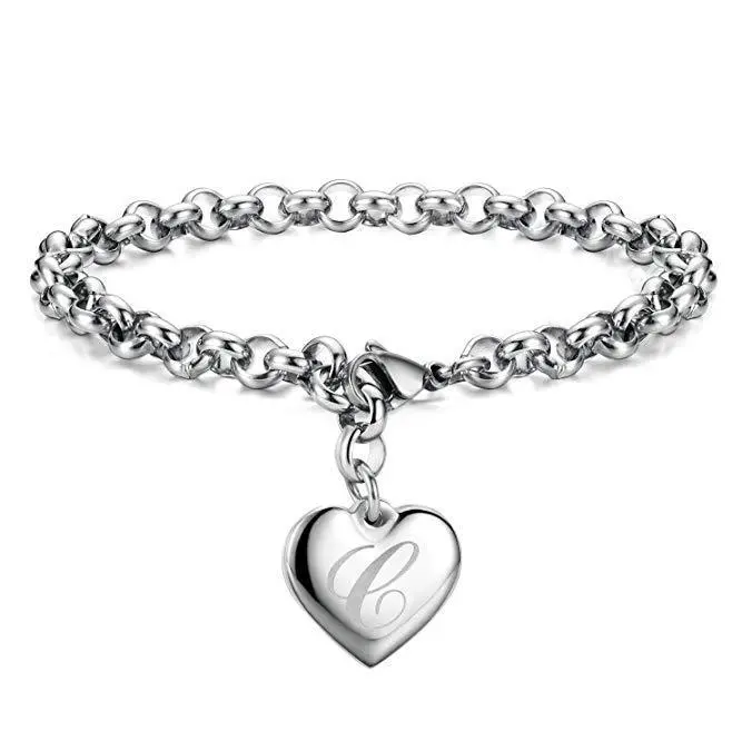 Women's Fashion Cursive 26-Letter Alphabet Heart Bracelet