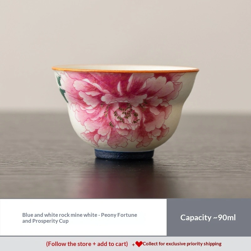 Peony Blue-and-white Porcelain Rock Mineral White Tea Cup Ceramic