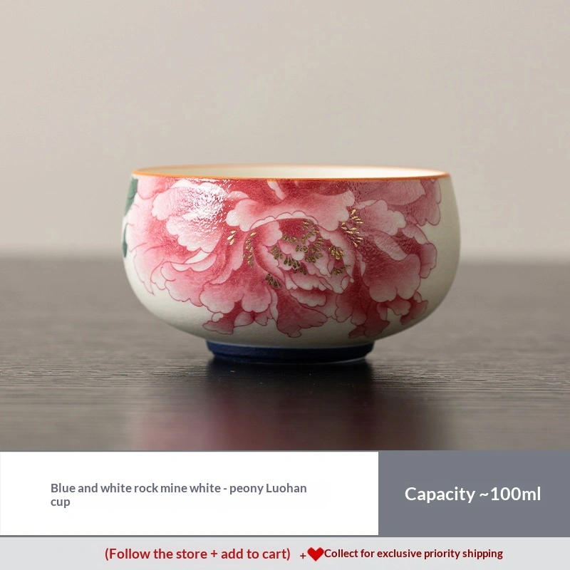 Peony Blue-and-white Porcelain Rock Mineral White Tea Cup Ceramic
