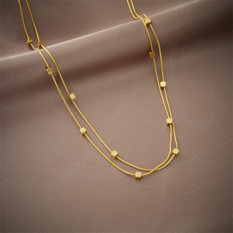 Women's Retro Metal Titanium Steel Double-Layer Square Necklace