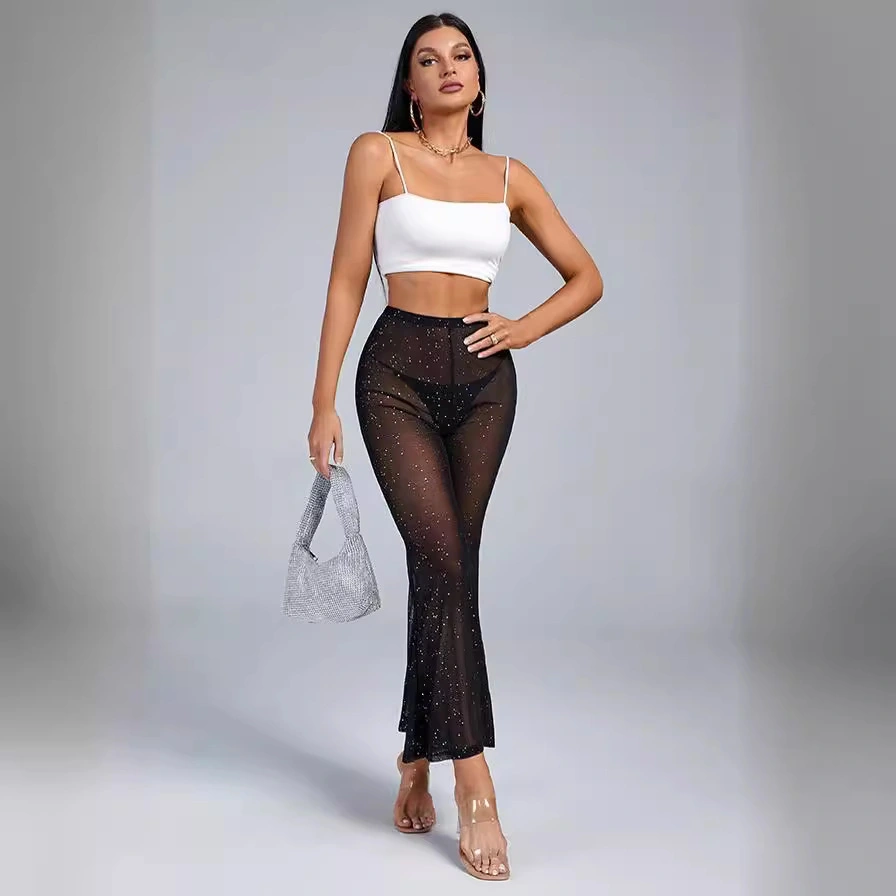 Women's Solid Color Versatile Mesh Sheer Casual Trousers