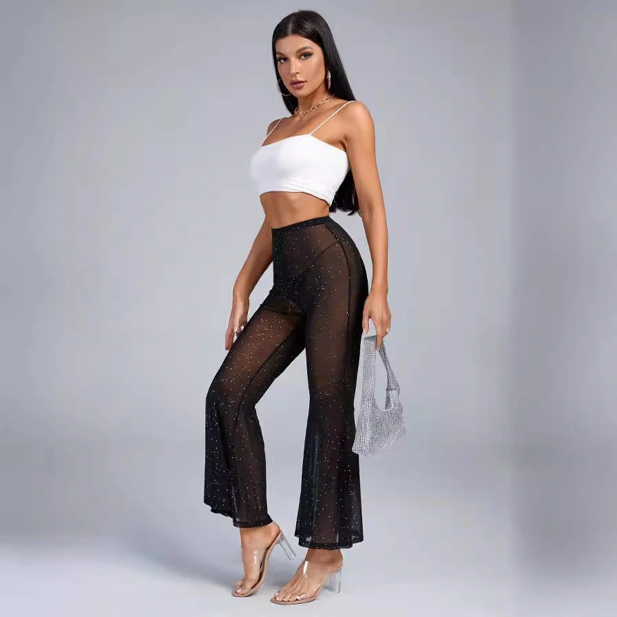 Women's Solid Color Versatile Mesh Sheer Casual Trousers
