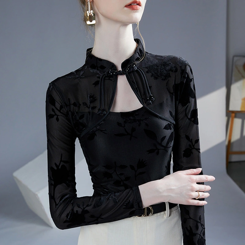 Women's New Chinese-style Qipao-collar Jacquard Slim-fit Base Layer Top