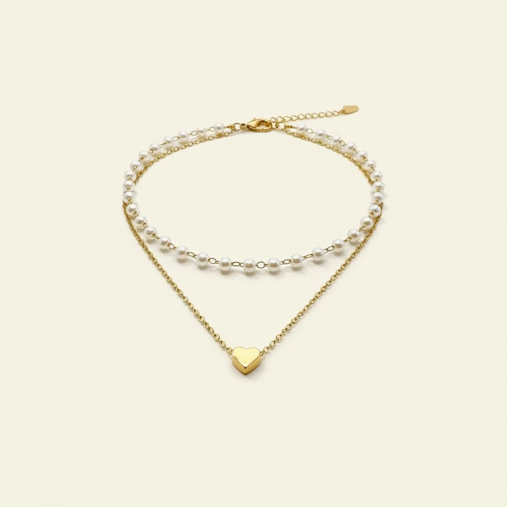 Pearl Heart Double-Layer Necklace Light Luxury Niche Design