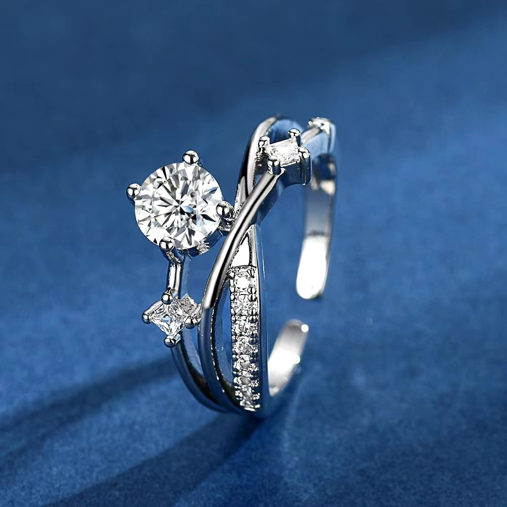 Womens Geometric Cross Ring With Sparkling Diamonds Featuring Celestial Orbital Paths