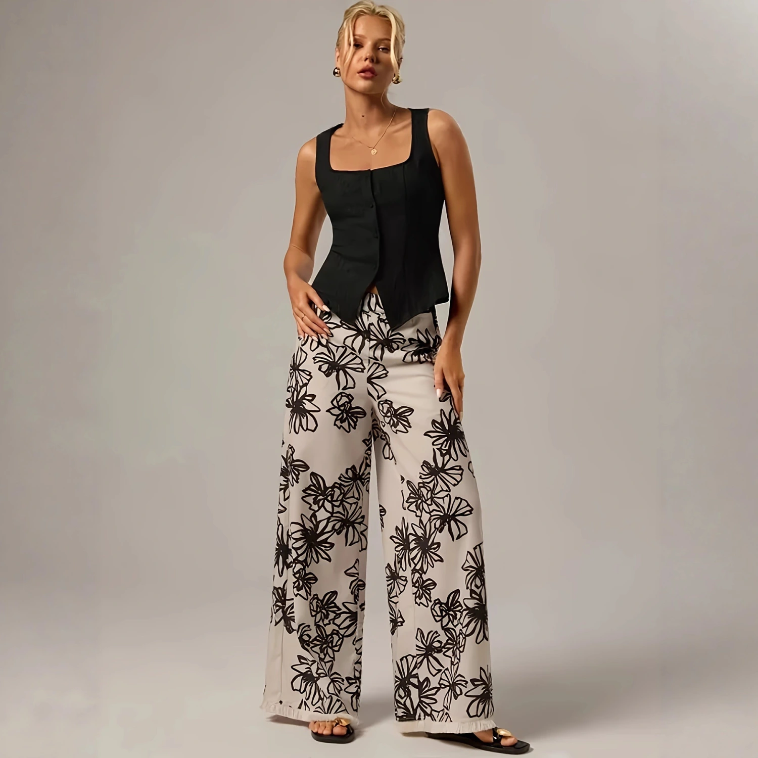 New Soft-style Elegant Wide-leg Pants With A Delicate Print
