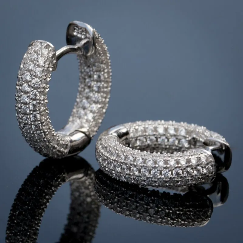 Womens Stylish OL Round Full-Zircon Hoop Earrings