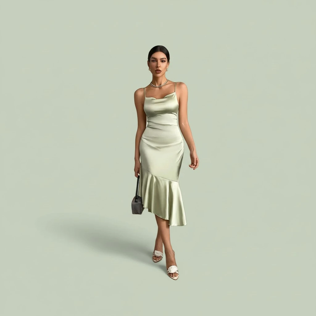 Lace-trimmed Satin Dress For Women