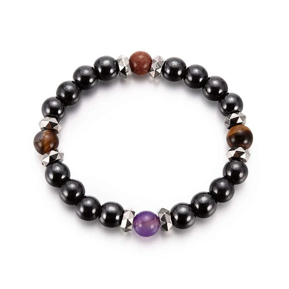8mm Black Tourmaline Bracelet With Cinnabar And Amethyst Stones