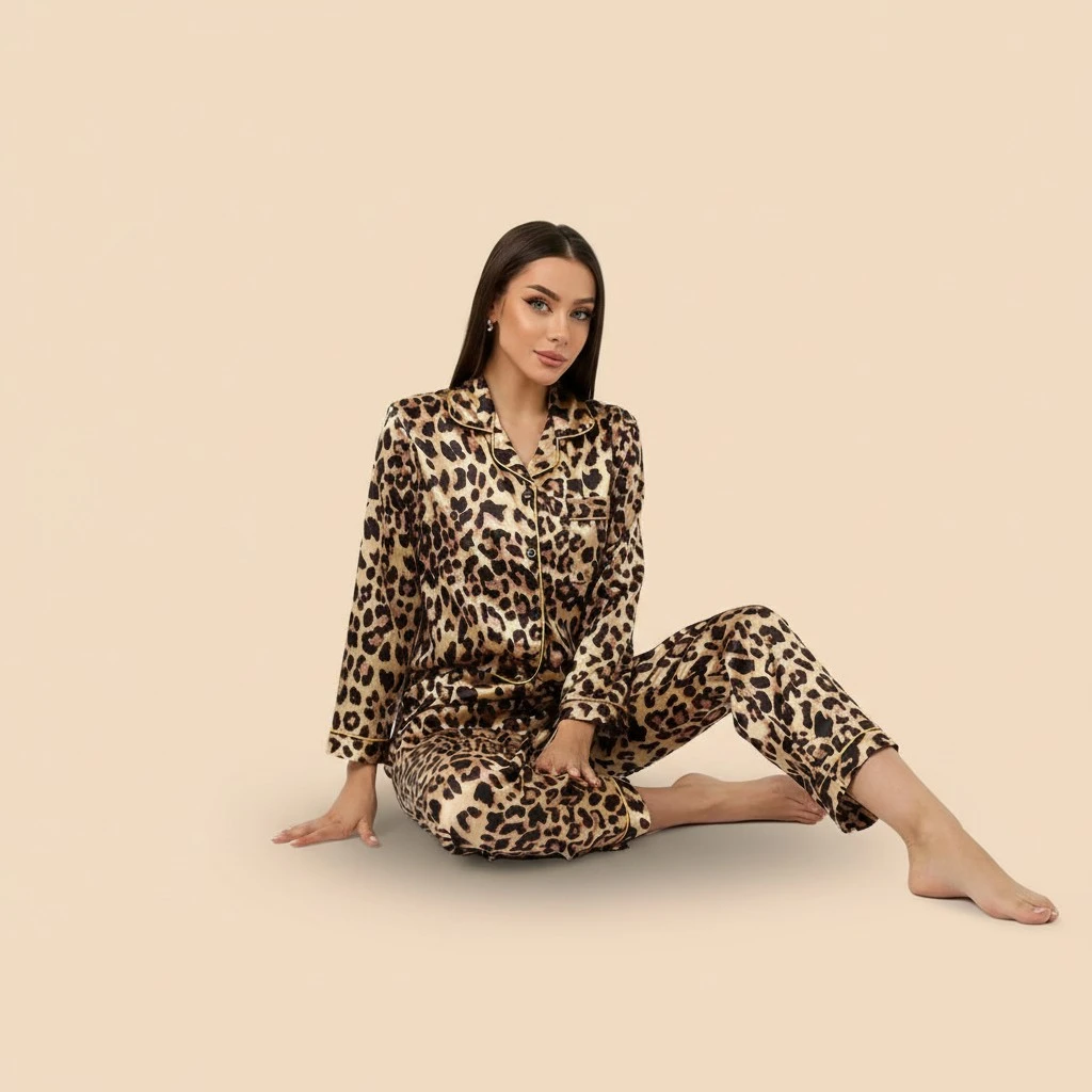 Leopard-print Pajamas In Ice Silk And Faux Silk