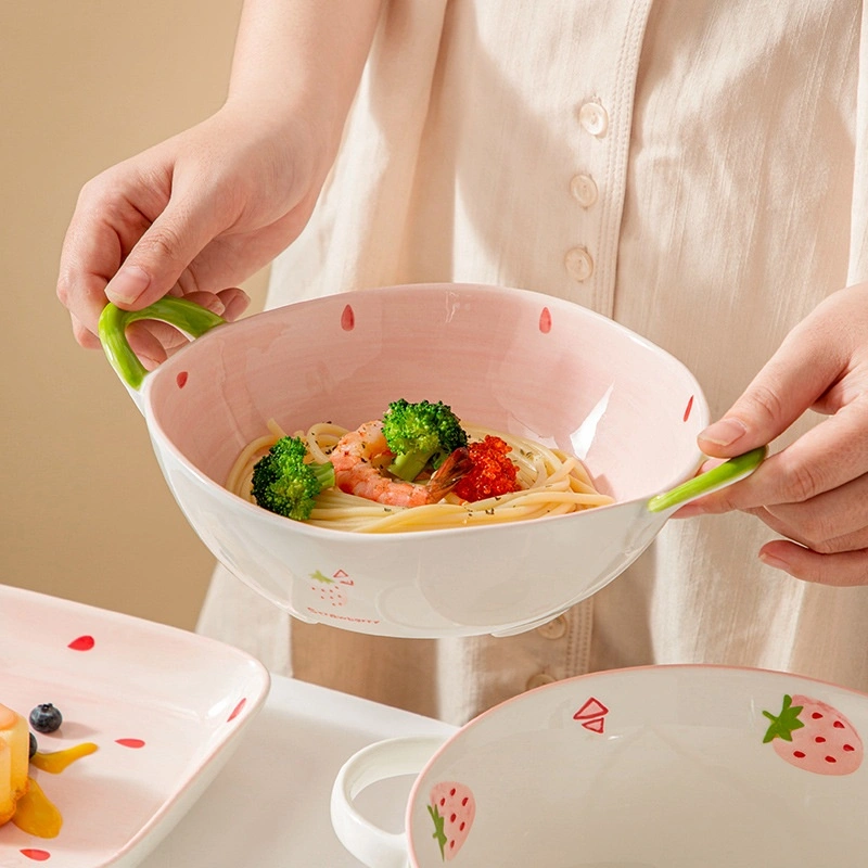 Creative Pink Strawberry-themed Hand-held Bowl Soup Pot And Baking Pan For Home Use