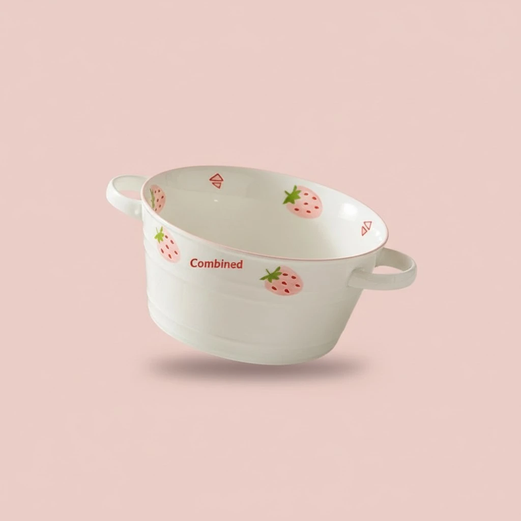 Creative Pink Strawberry-themed Hand-held Bowl Soup Pot And Baking Pan For Home Use