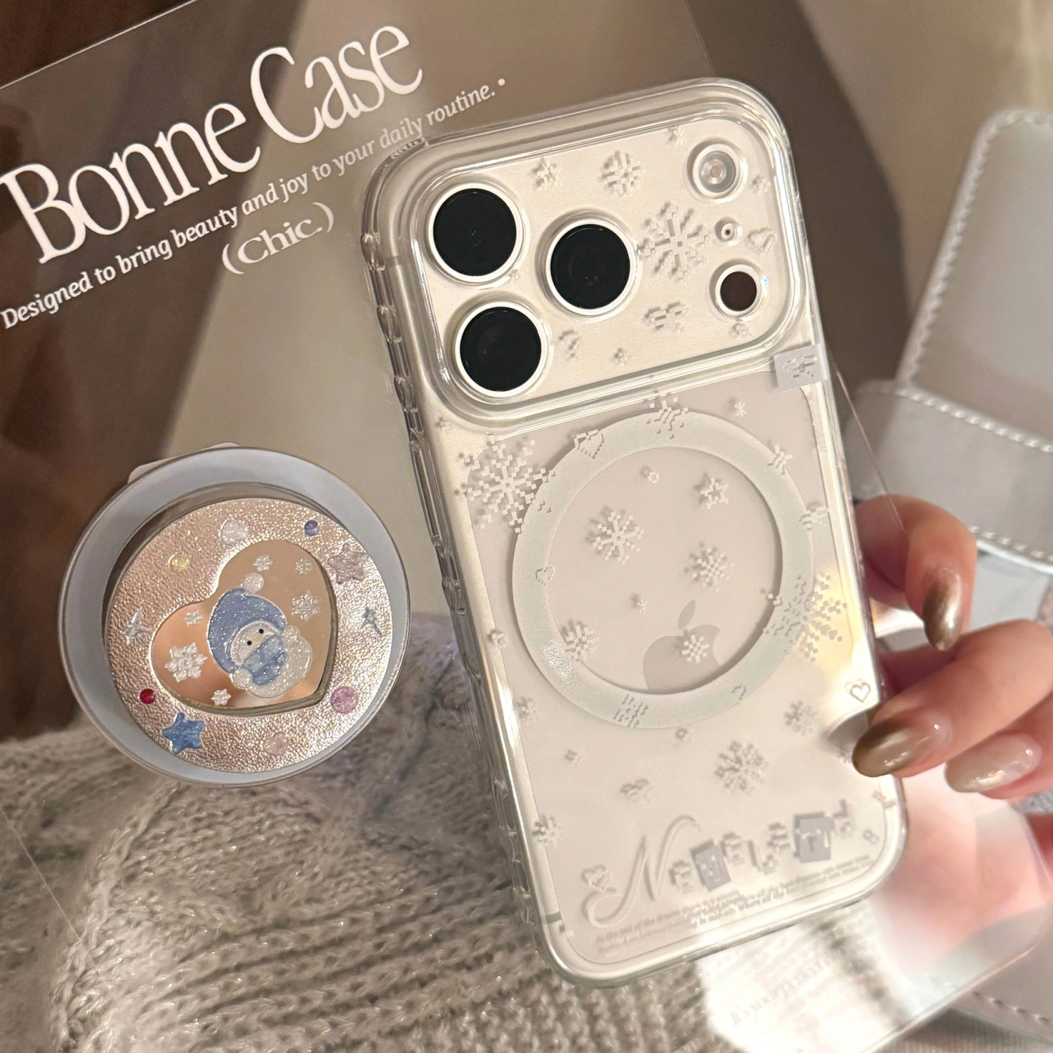 Glitter Snowman Magnetic Stand Phone Case Transparent