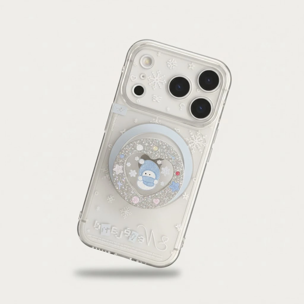 Glitter Snowman Magnetic Stand Phone Case Transparent