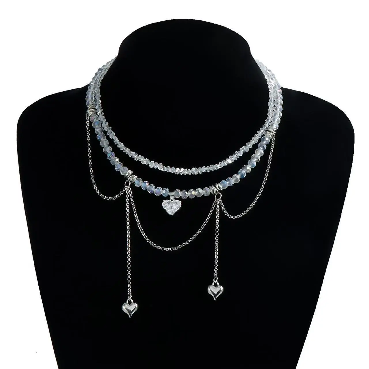 Crystal Zircon Heart Pendant Clavicle Necklace