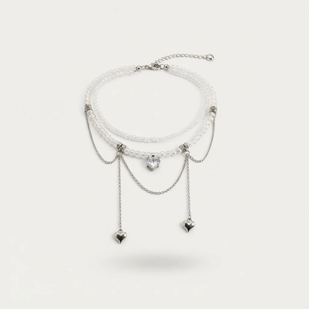 Crystal Zircon Heart Pendant Clavicle Necklace