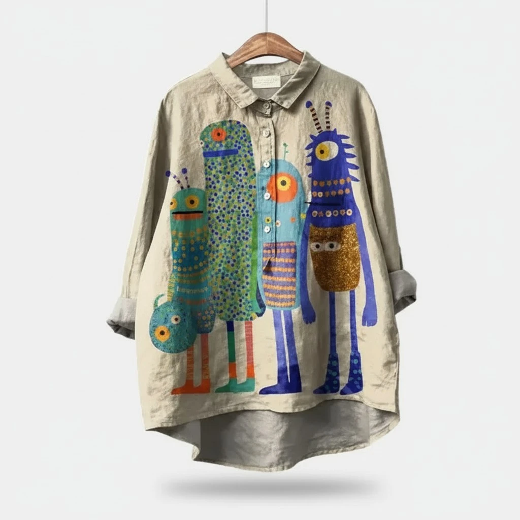 Womens Relaxed-fit Printed Lapel Casual Shirt