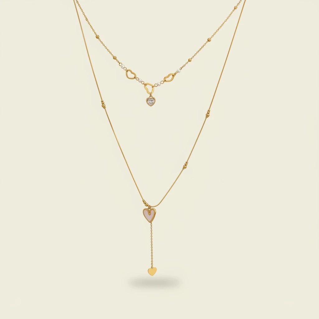 Womens Double-Layer Shell And Zircon Necklace For Layering