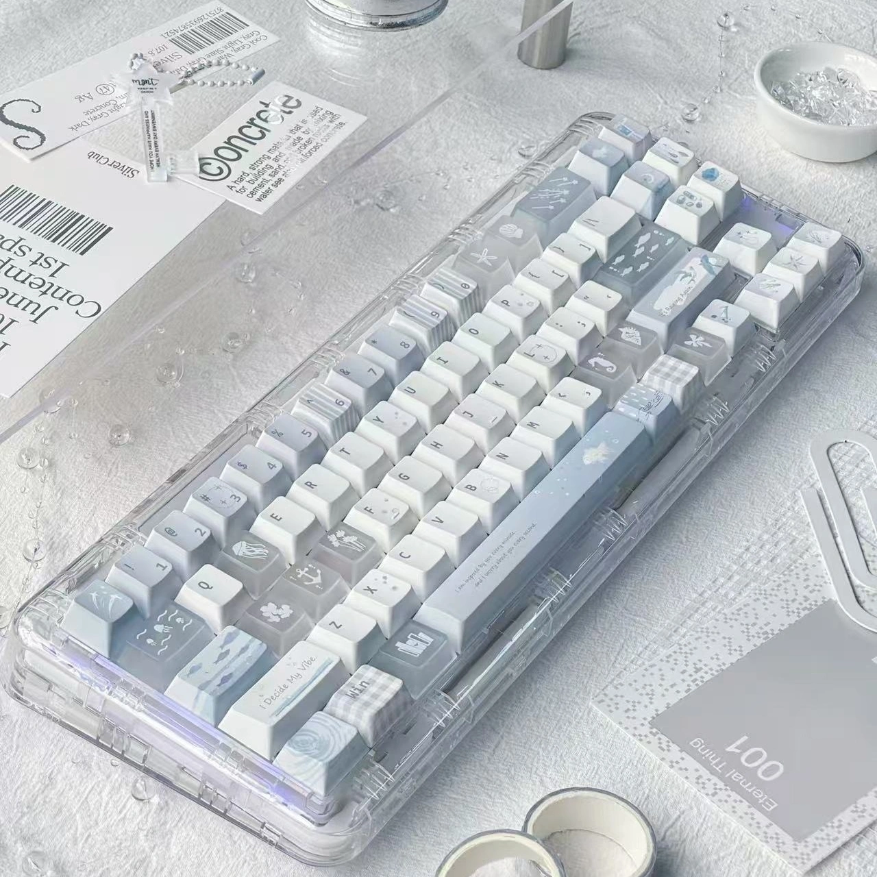 Sleek Blue Keyboard Caps With A Fresh, Cool, And Transparent Design
