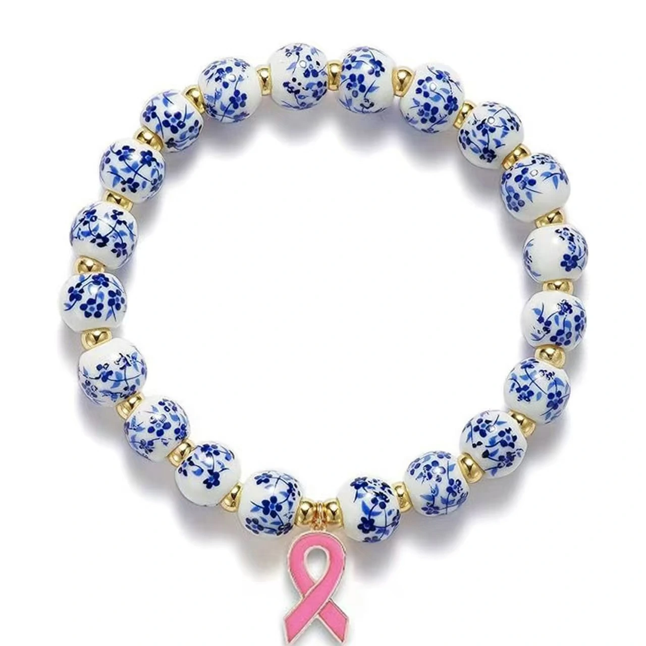 Womens Porcelain Floral Blue-and-White Ceramic Bracelet