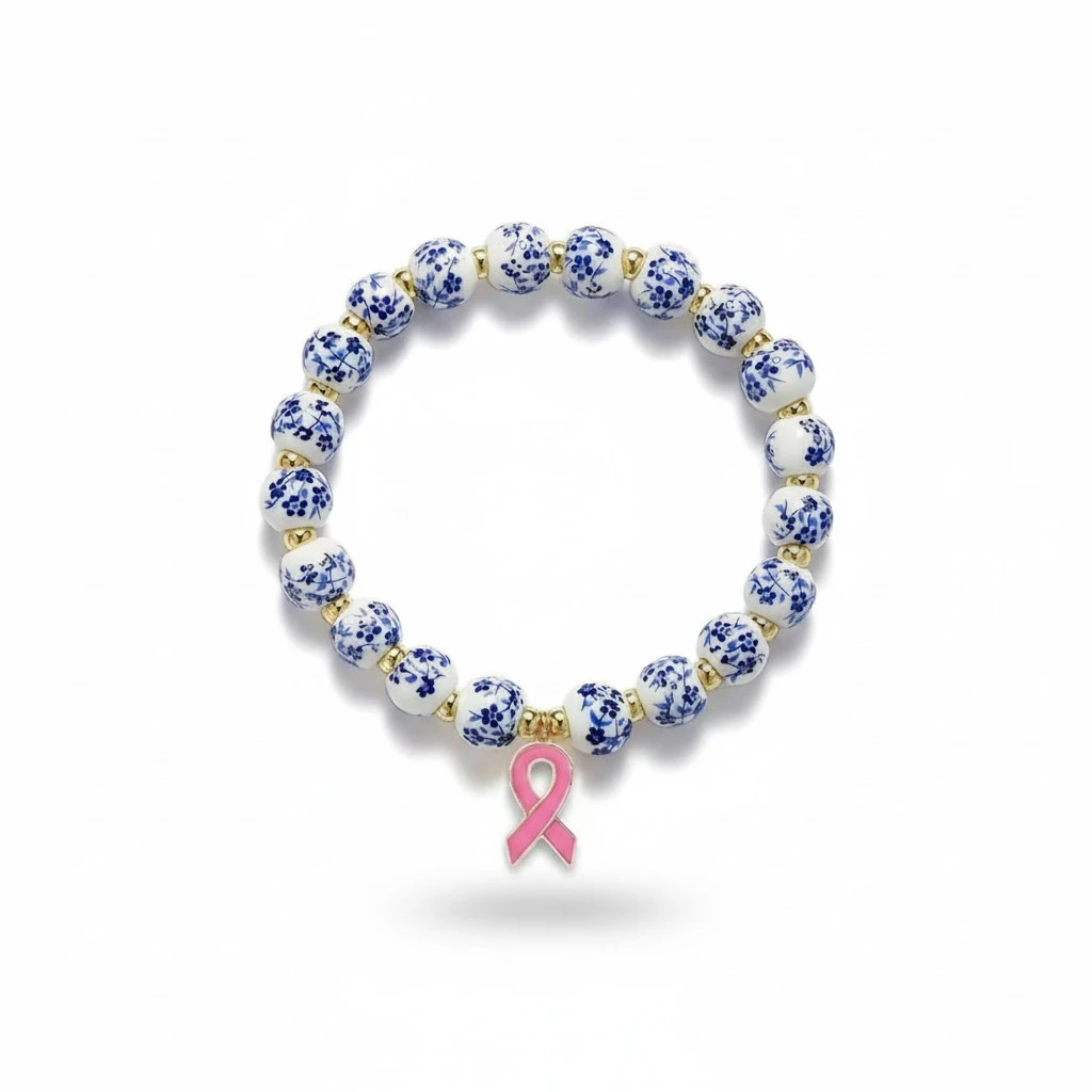 Womens Porcelain Floral Blue-and-White Ceramic Bracelet