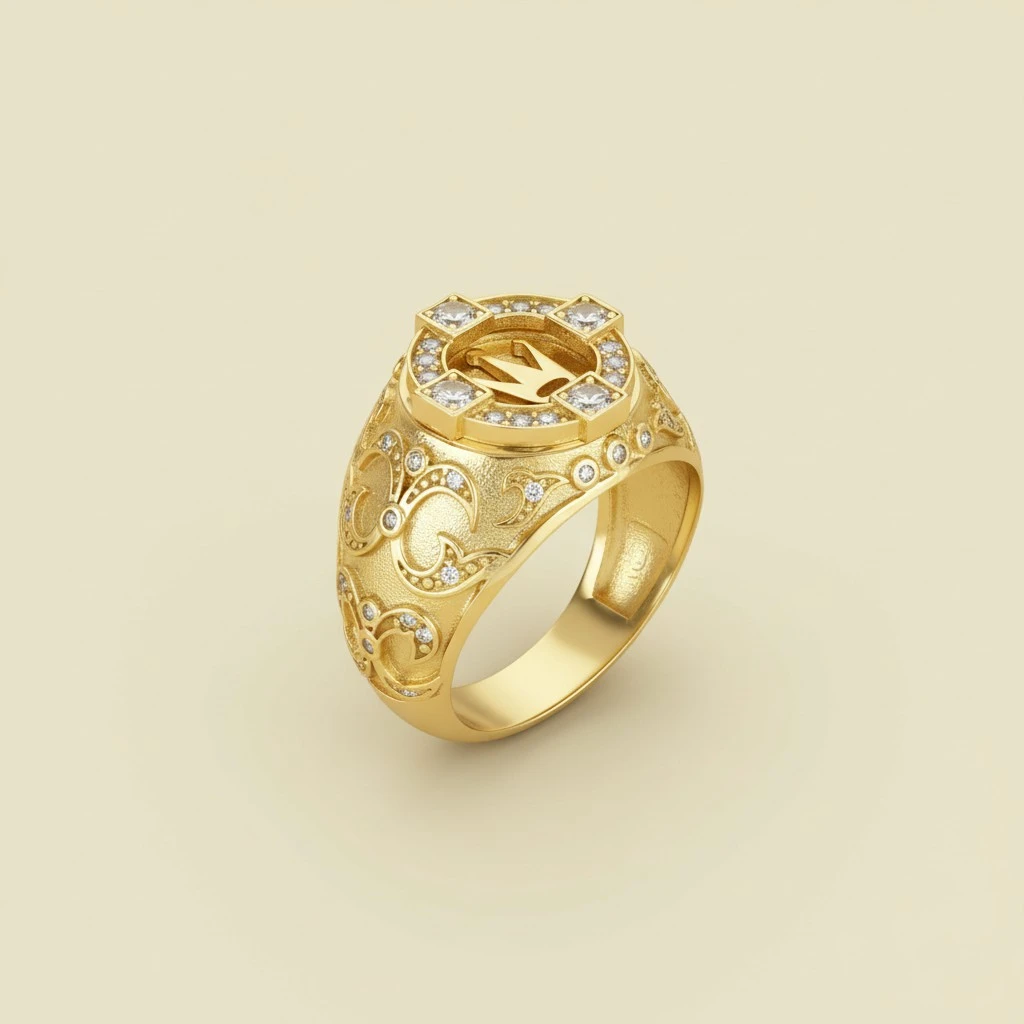 Golden Crown Ring With Retro Carved Design, European And American Style