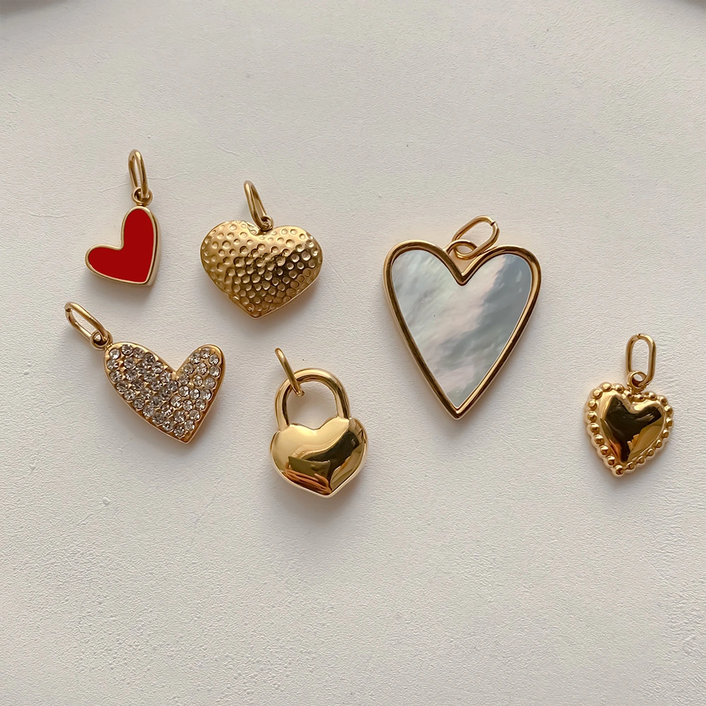 Stainless Steel Necklace Ring Earrings And Pendant With Full Hearts And Diamonds