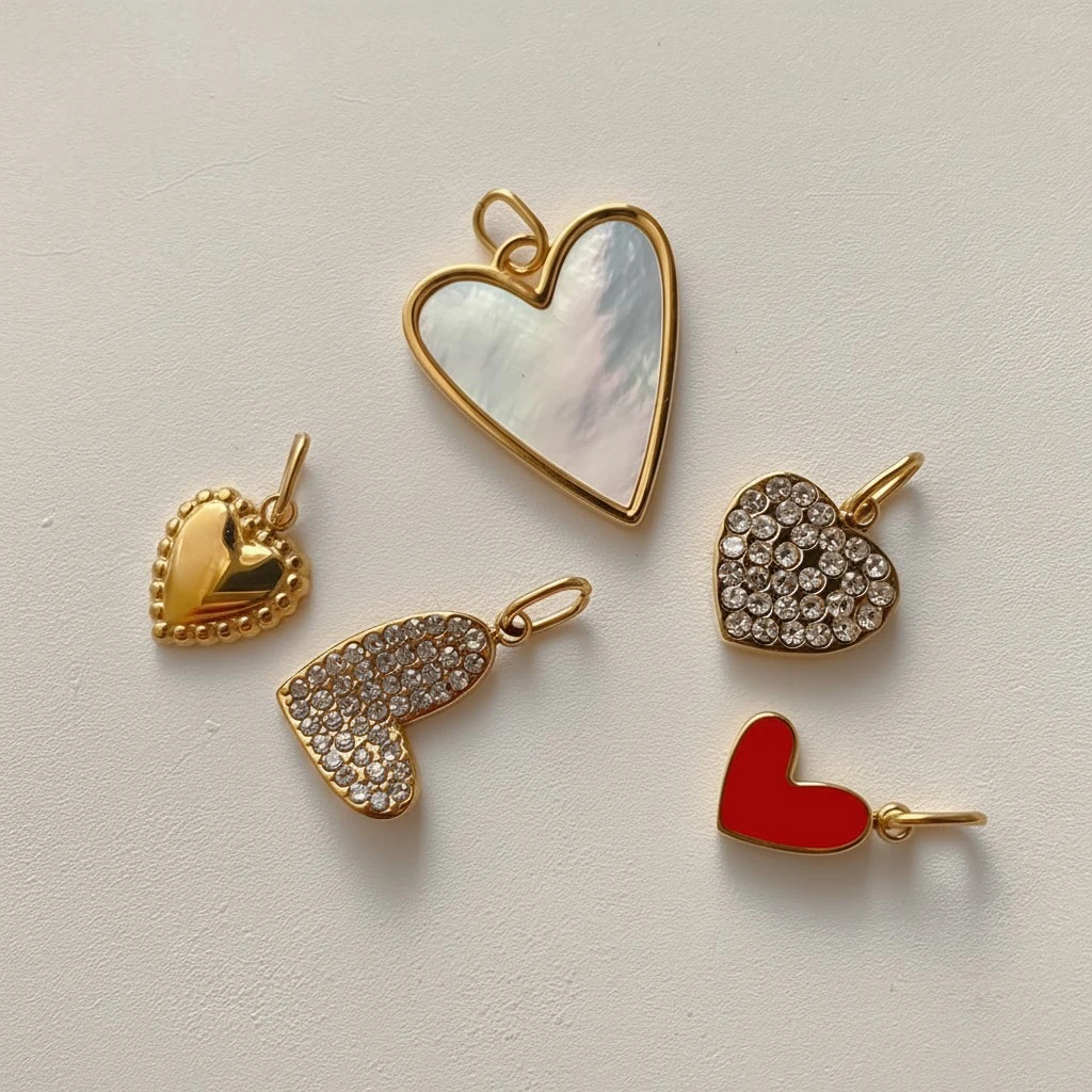 Stainless Steel Necklace Ring Earrings And Pendant With Full Hearts And Diamonds