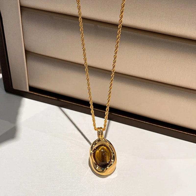 Genuine Gold-Plated Oval Tigers Eye Necklace And Earrings Set For Women