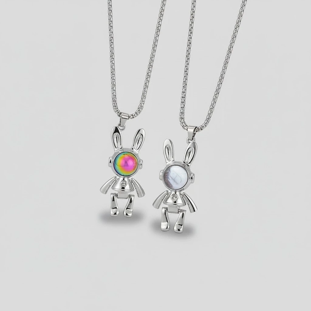 Mens Creative, Movable Mechanical Rabbit Necklace
